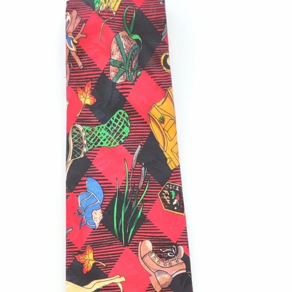 Vintage Nicole Miller Silk Neck Tie Hunting Camping Fishing Beagle Dog